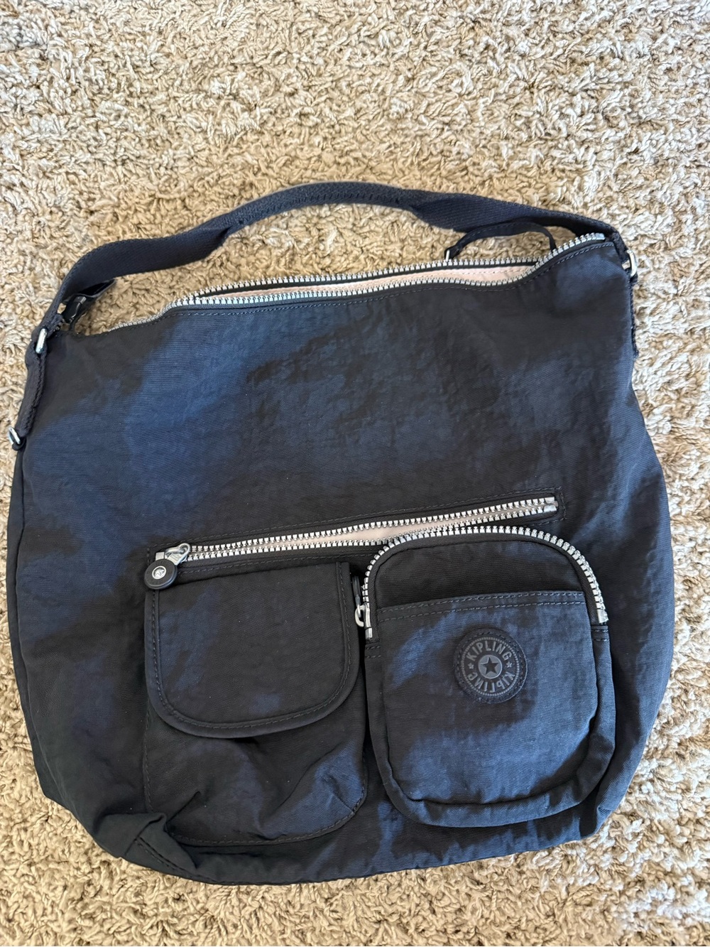 Kipling Black Nylon Shoulder/Crossbody Bag with Front Pockets